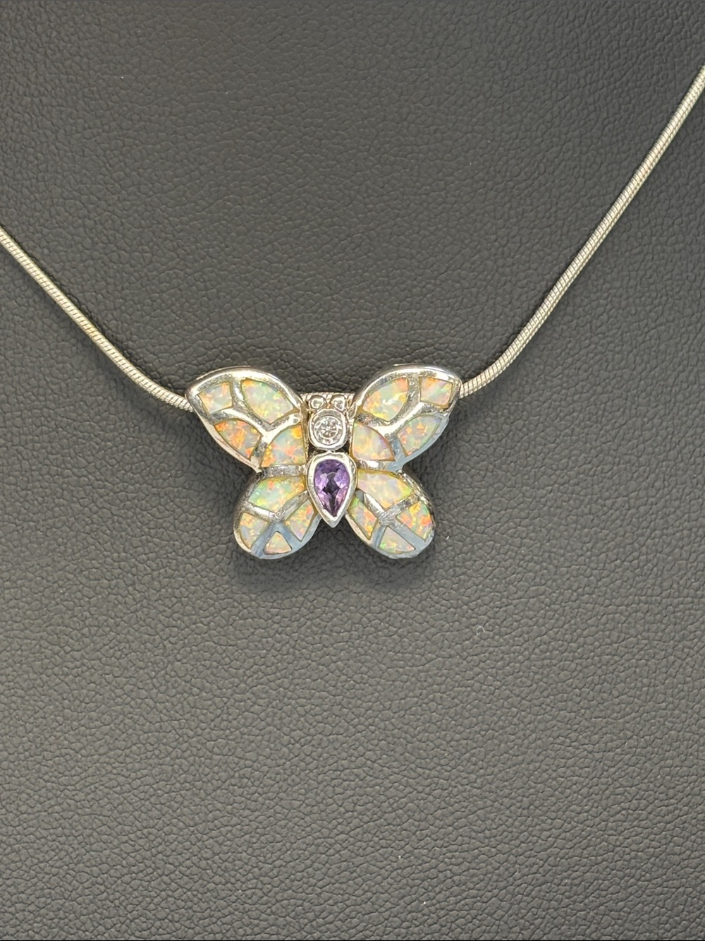 503010/493652 silver snake chain w/ 925 lab opal/amethyst pendant set